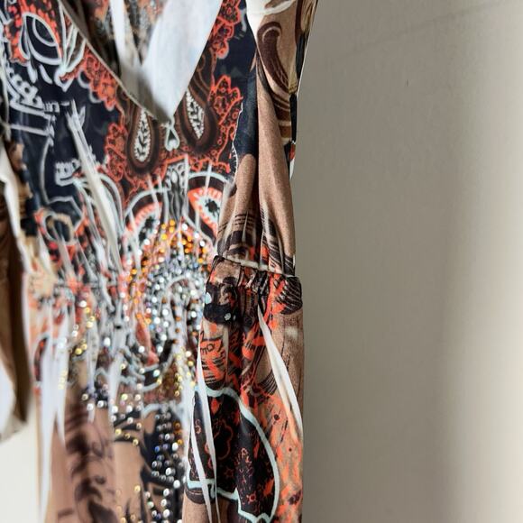 Y2K S-12 3/4 Sleeve Tattoo Dress With Rhinestones Size M Stretchy Club Grunge - Picture 7 of 14